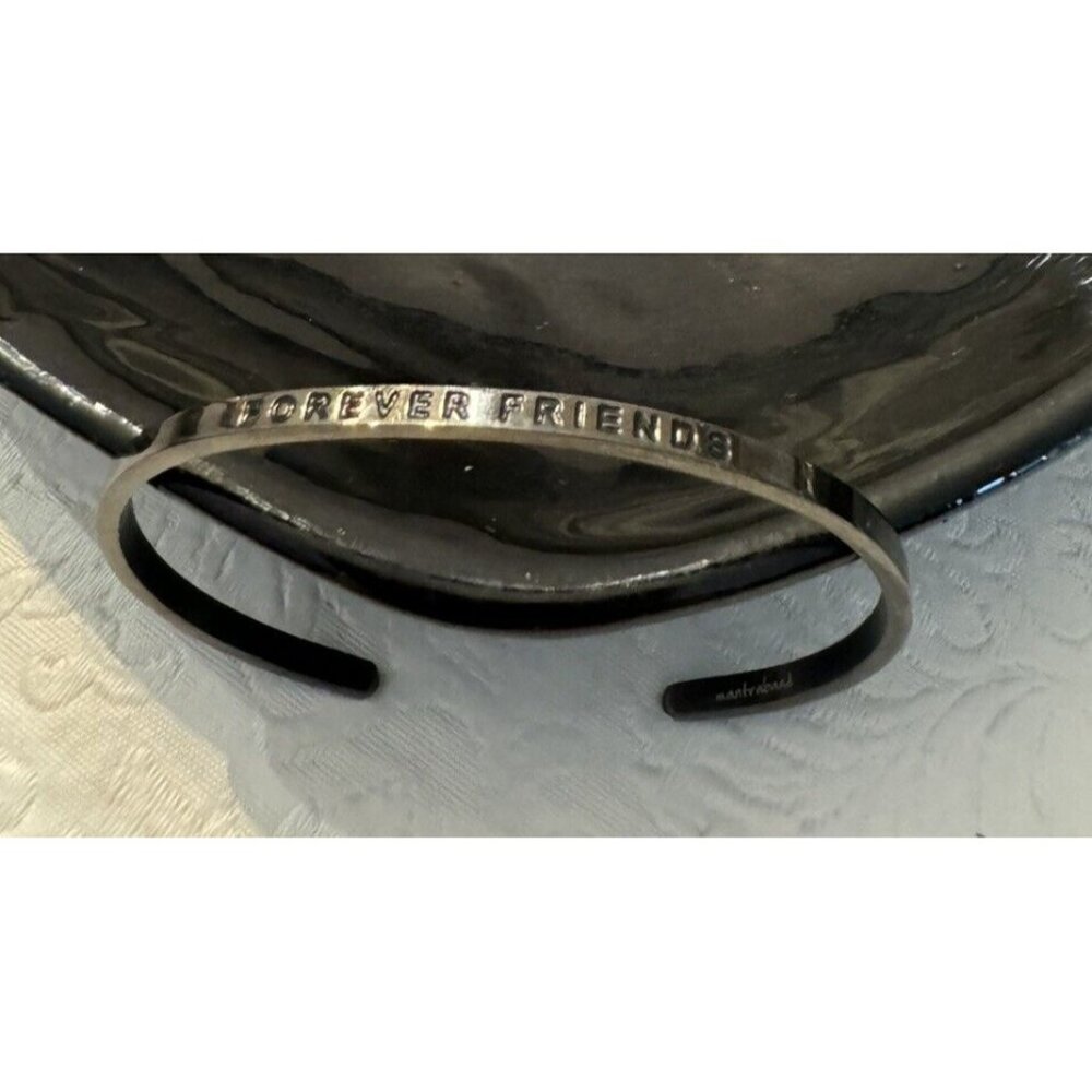 Mantraband FOREVER FRIENDS Gunmetal Black Silver Thin Cuff Bracelet Bangle